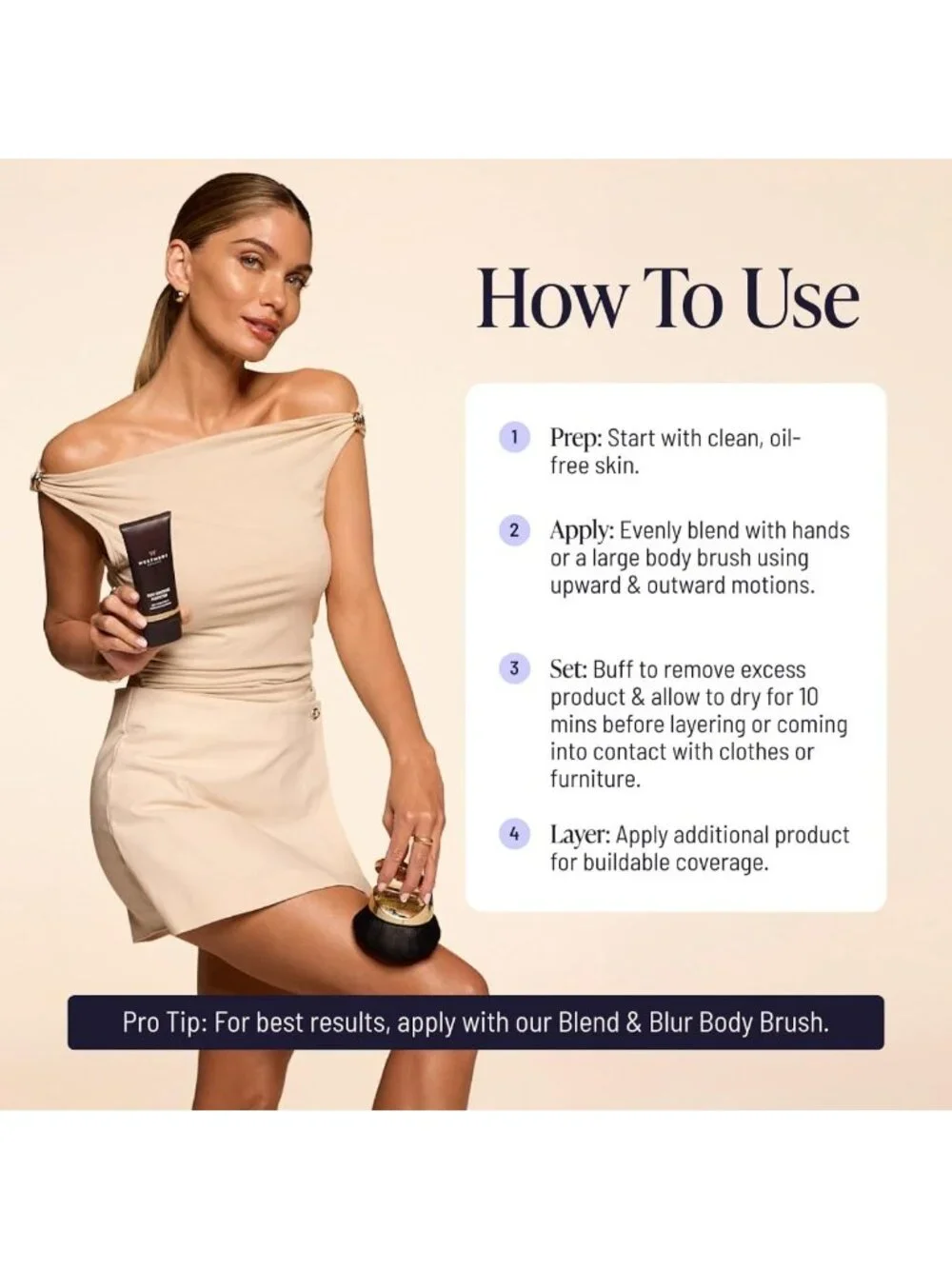 Waterproof Body Makeup & Brush - Leg Coverage, Tattoo Concealer, Golden Radiance